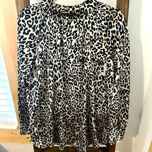 LOFT Leopard Print Long Sleeve Blouse